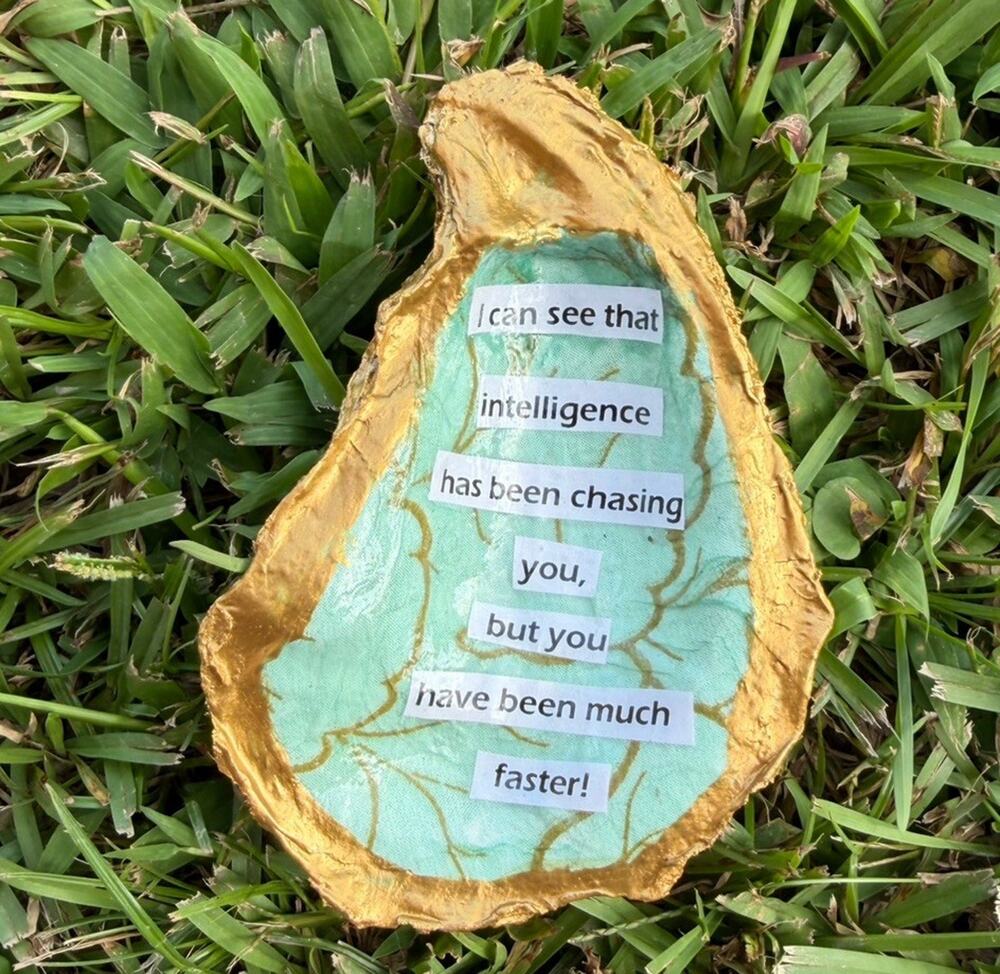 Handcrafted Decoupaged Oyster Shell Ring/Trinket Dish Comical Funny